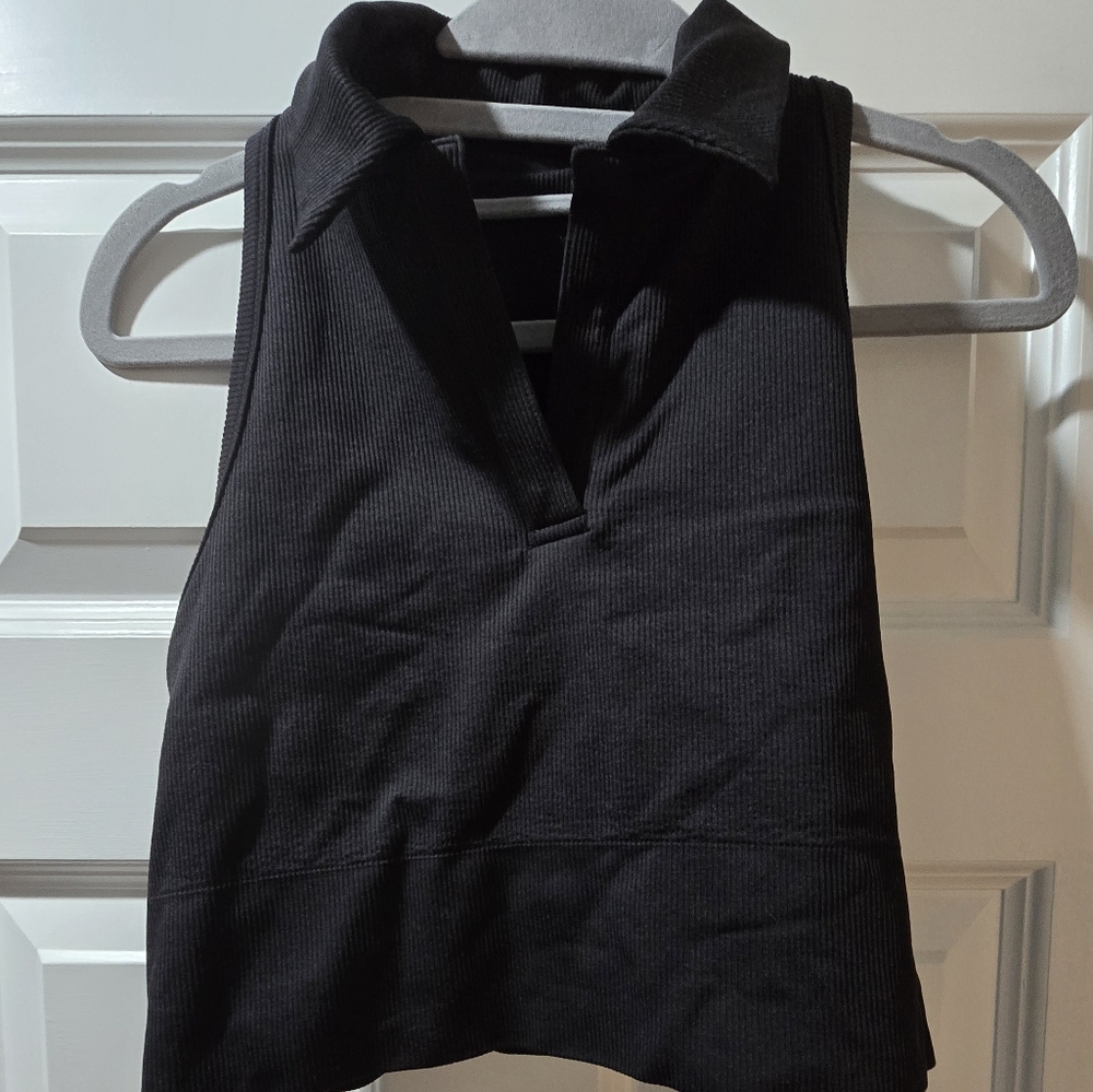 Athleta Black Sleeveless Collared Crop Top. NWT